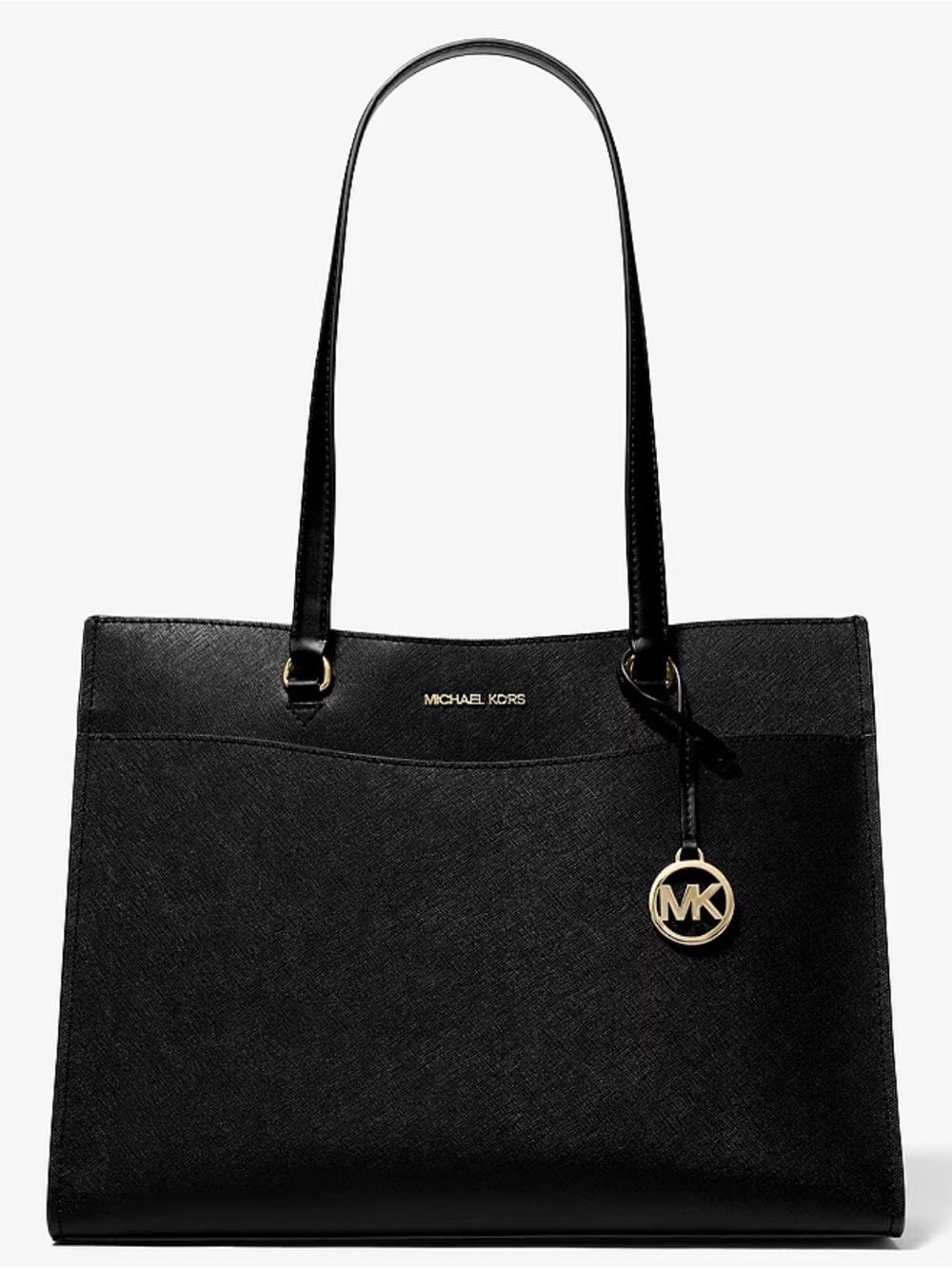 Michael Kors Black Leather Tote with Gold MK Charm